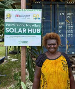 Belinda Ricky, Pawa Bilong Niu Ailan project Solar Champion. The project brought solar energy to 9,000 households and 76 community facilities and is powering 151 streetlights in Namatanai District